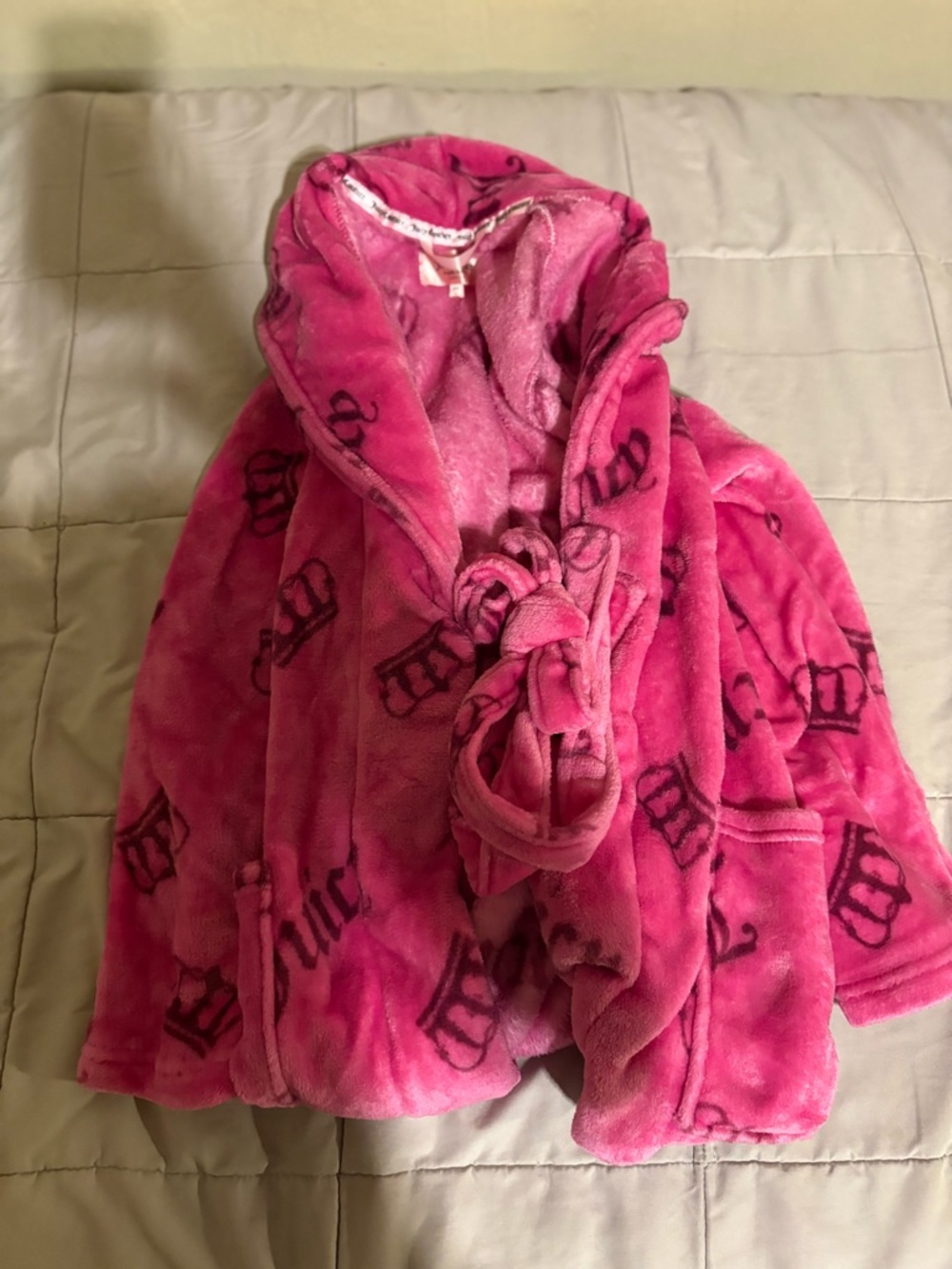 Juicy Couture Kids Plush Hooded Jacket in Hot Pink with Black Logos